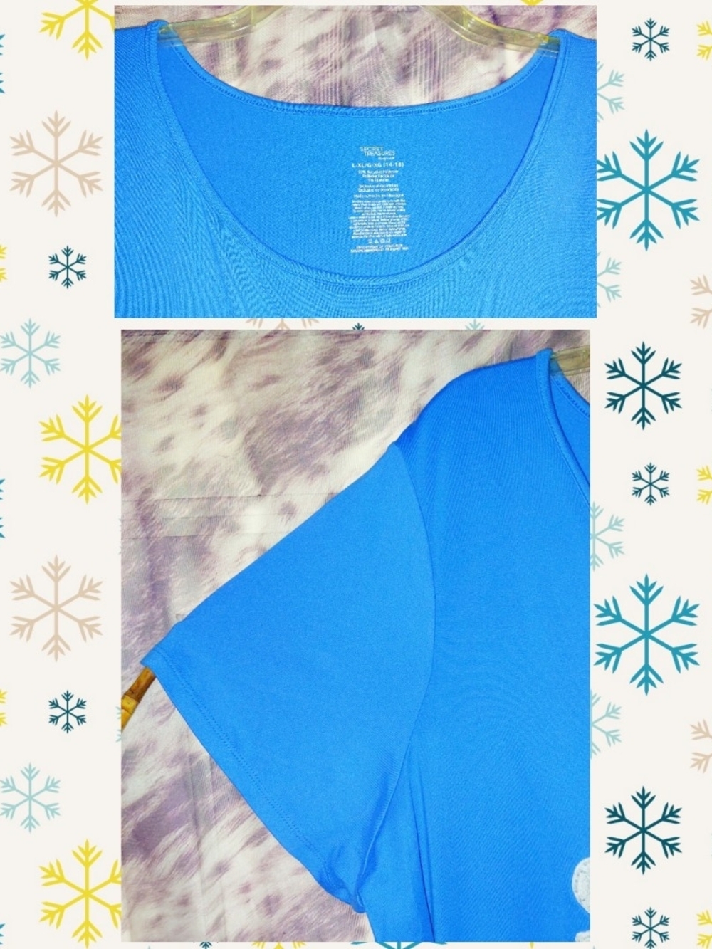 Secret Treasures Blue/Wht/Silver Let's Snuggle Print Knit Nightshirt L/XL(14-18) - Picture 3 of 6